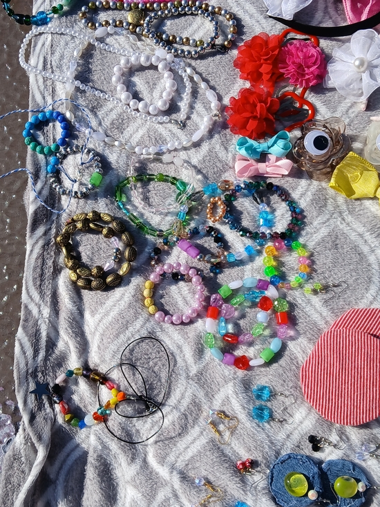 Jewelry - Colorful Beaded Hoop Earrings - Pink, Red, Green, Blue
